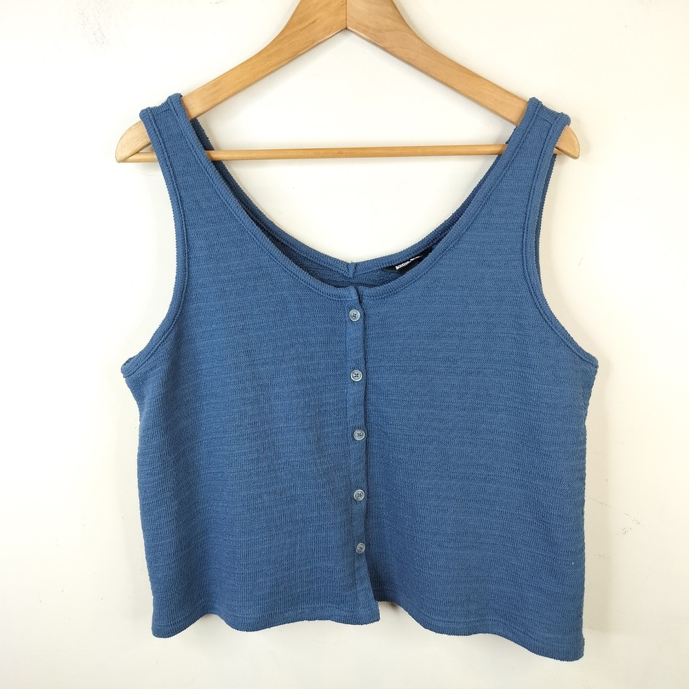 Eddie Bauer Beachy Slub Tank Top Large Button Front Casual Blue